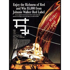 1994 Johnnie Walker Red Label Vintage Print Ad Crossword Puzzle Wall Art Photo